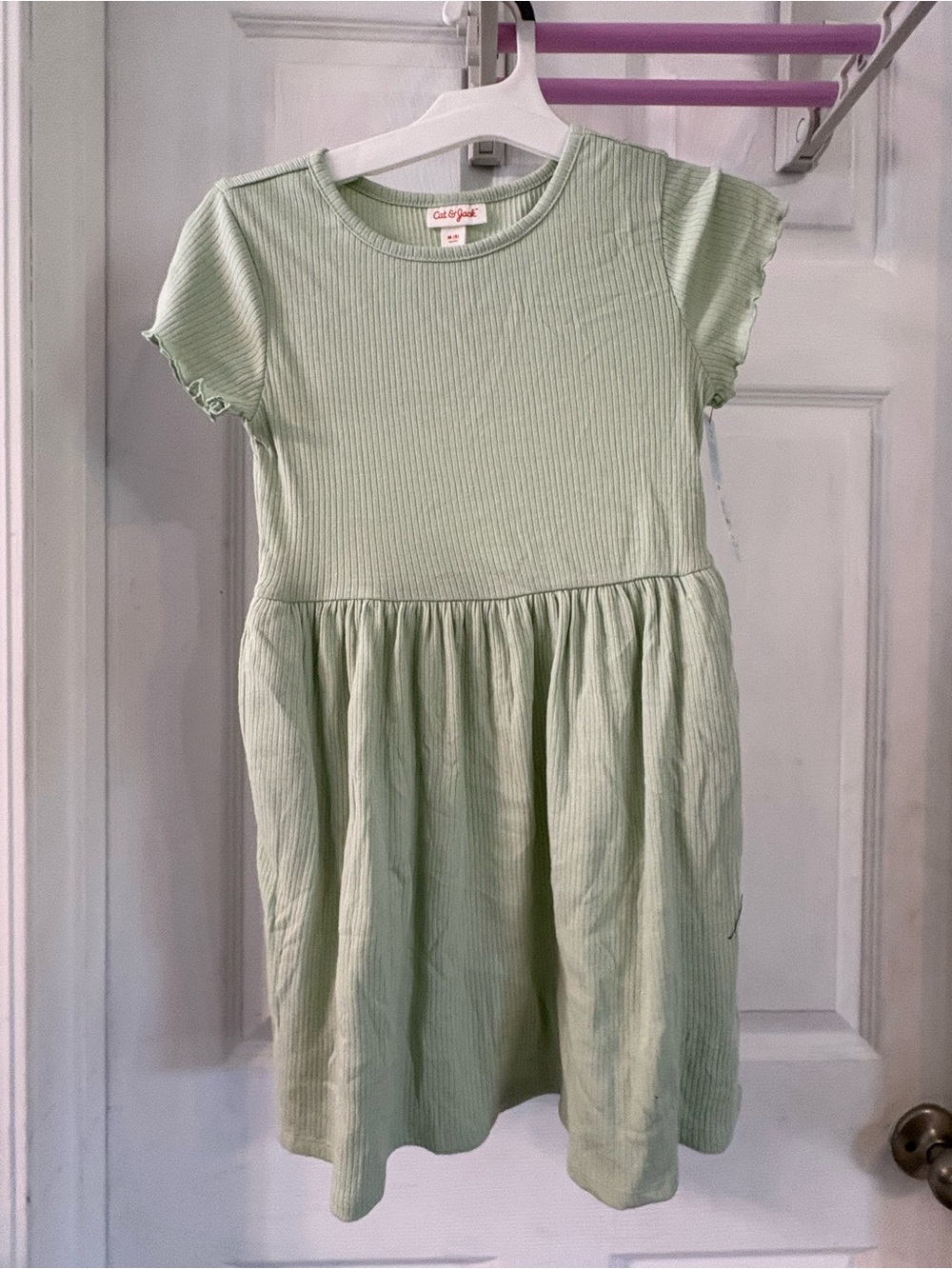 Light Mint Ribbed Short Sleeve Girls' Dress